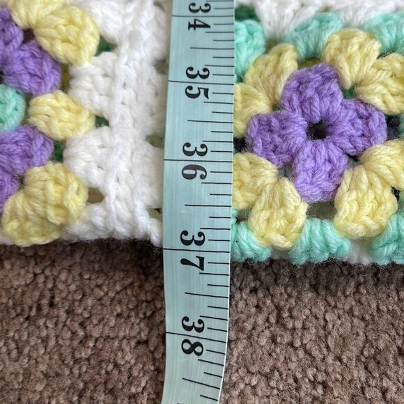 Handmade Vintage Crochet Knit Afghan Throw Blanket Pastel 47”x74” - Picture 6 of 7